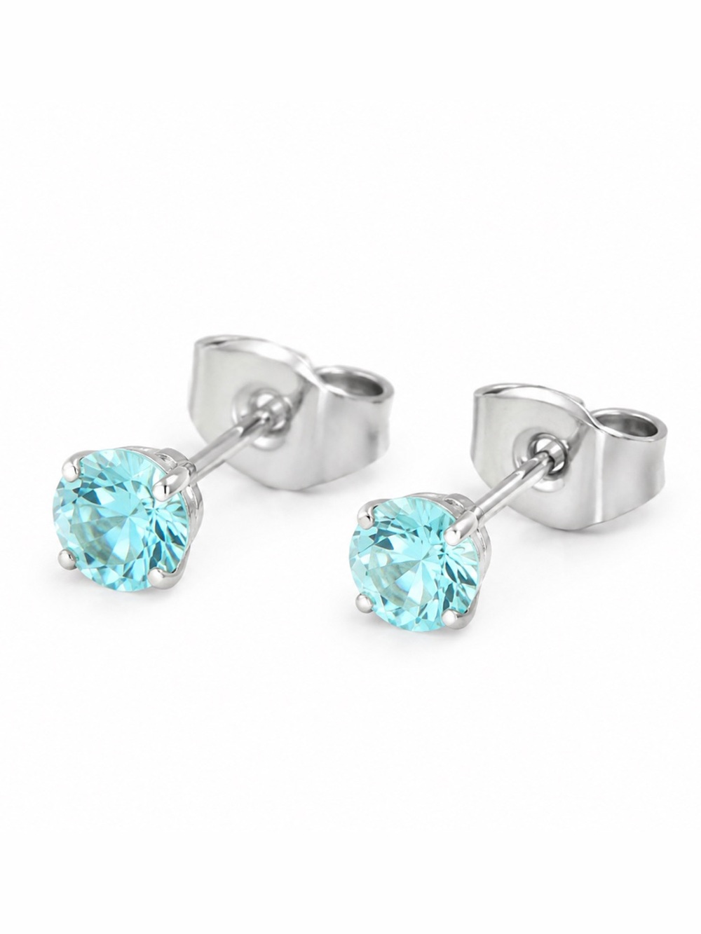 Light Aqua CZ Stud Earrings Stainless Steel 20G Cartilage Lobe Earrings